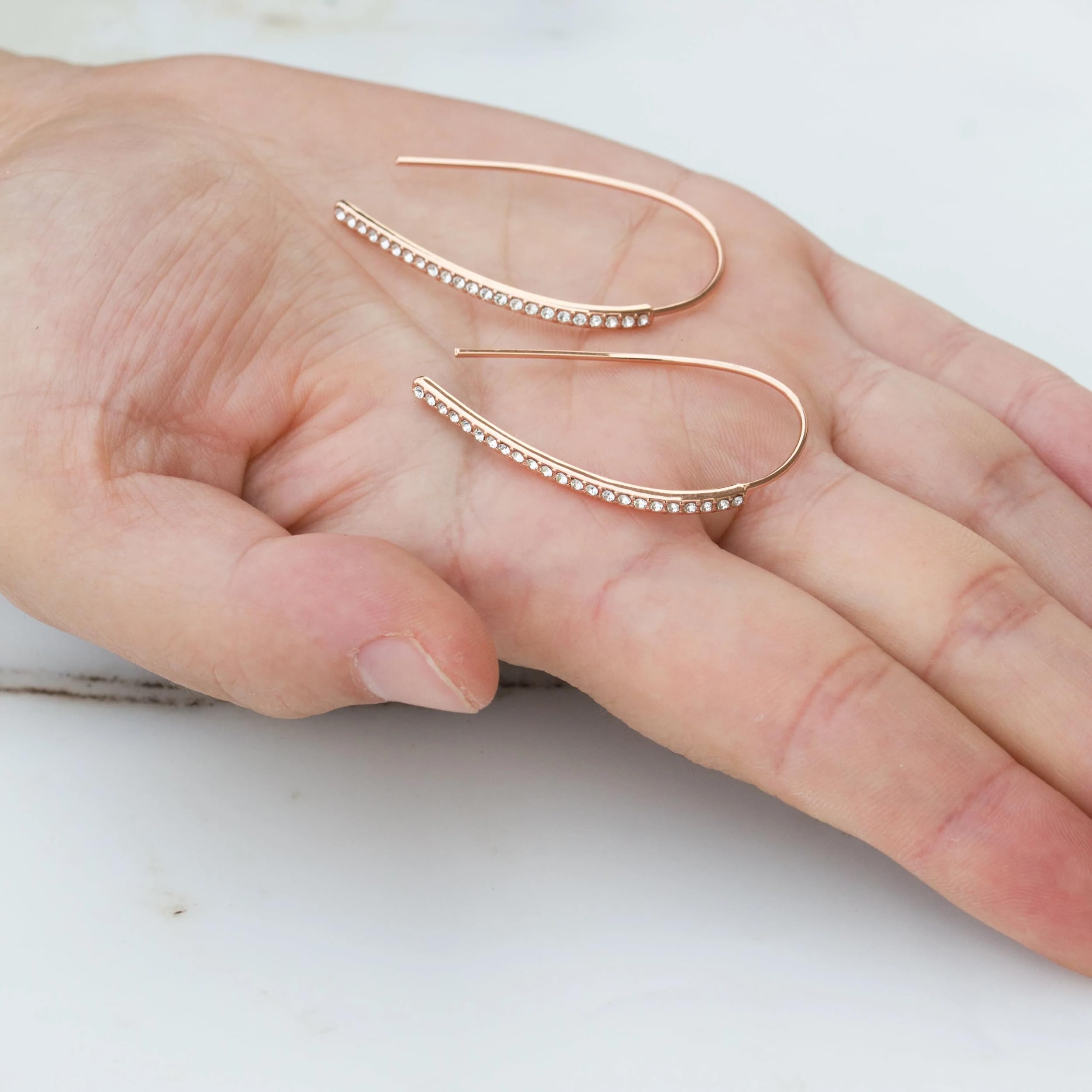 Rose Gold Plated Zirconia Thread Earrings for Women - Elegant Party Jewelry