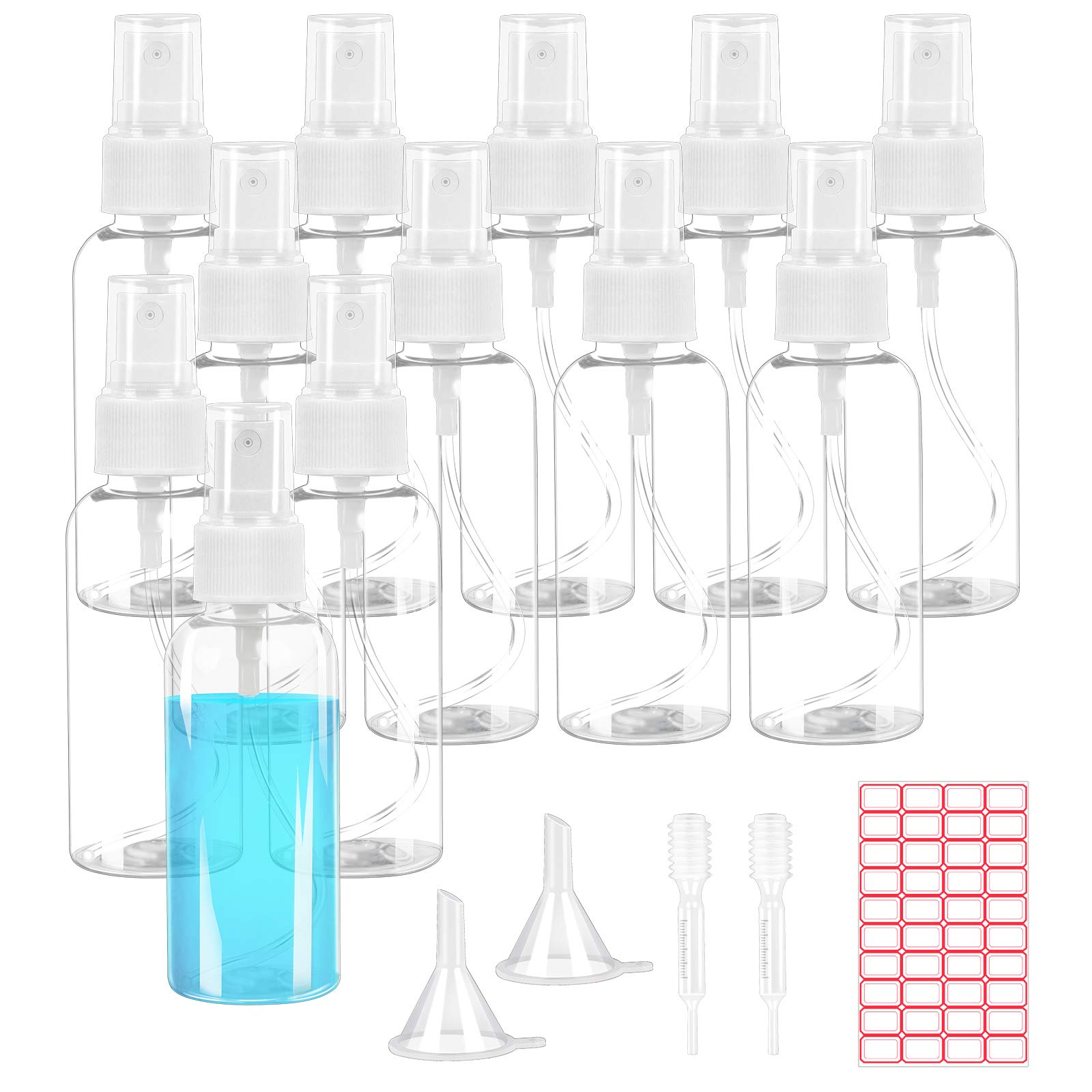 AirSMall 17-Piece Empty Spray Bottle Kit - 60ml Small Portable Plastic Atomizer with Pump Bottle & Funnel Dropper - Perfect for Travel, Cleaning, Beauty Products & DIY Solutions