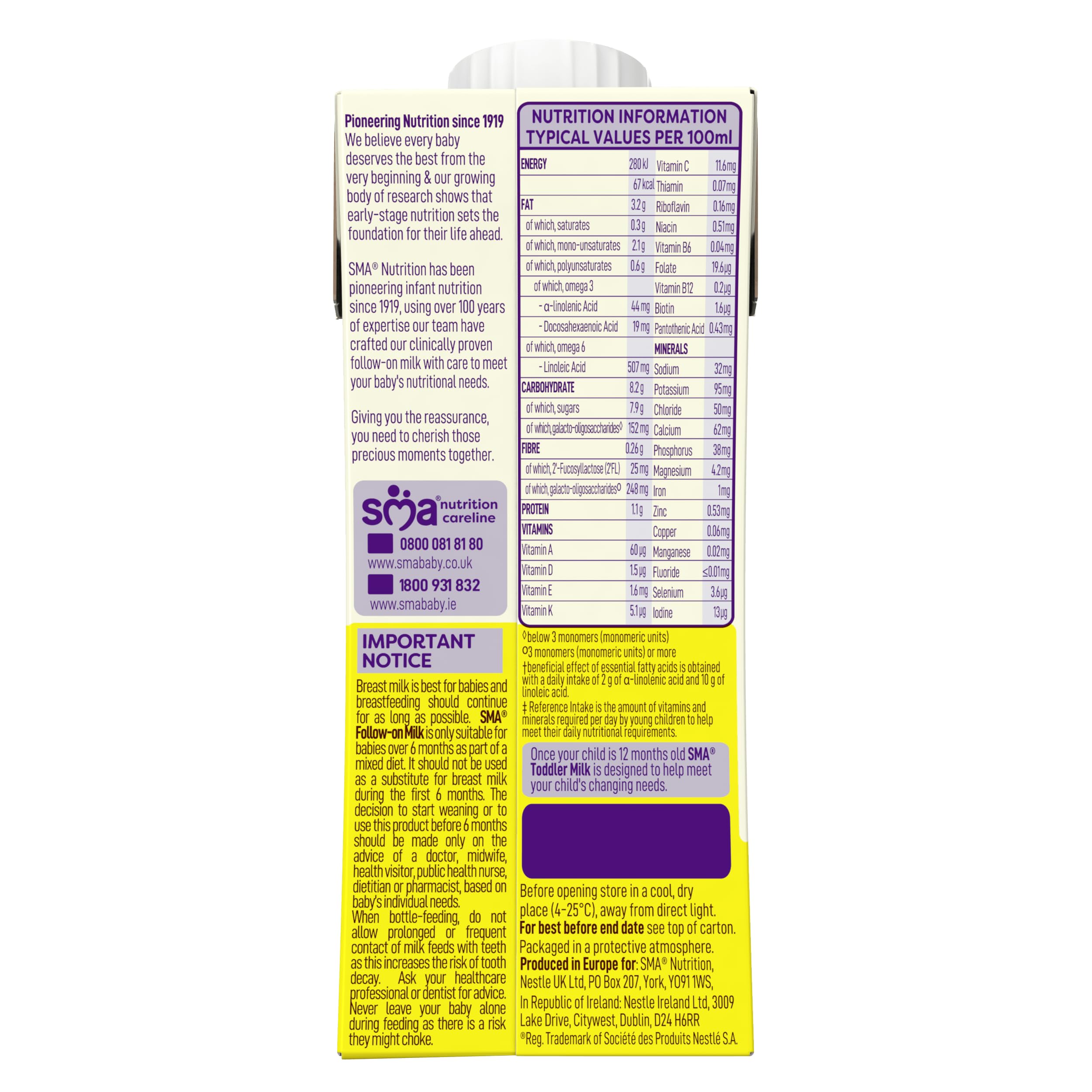 SMA PRO Follow On Baby Milk Formula - Ready to Drink for Infants 6 Months and Up - 200ml (Pack of 12) - Perfect for On-the-Go Feeding, Travel & Daycare Nutrition
