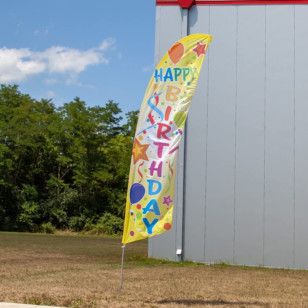 Vispronet Happy Birthday Feather Flag Kit – 13.5ft Tall Pole Set with Ground Stake, Cross Base, Weight Bag & Pole Sleeve – Perfect for Birthday Parties, Outdoor Celebrations & Event Decorations – Made in USA – Ideal for Backyard Parties, Park Events & Venue Decorations