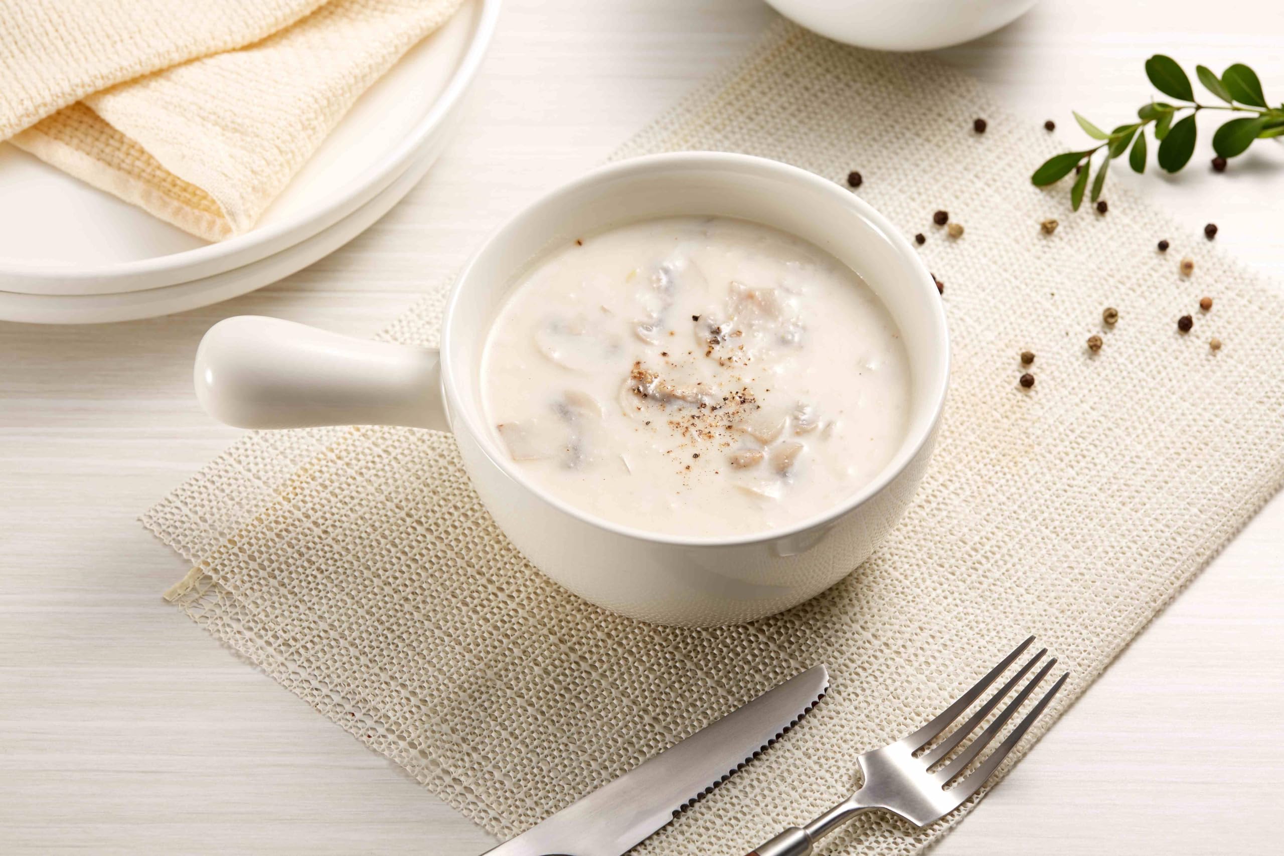 KooK French Onion Soup Crocks Set of 4 - 24oz Stackable Ceramic Bowls with Handles, Oven Safe, Microwave & Dishwasher Safe Stoneware - Perfect for Soups, Cereal, Casseroles, Baking & Serving - Elegant White Dinnerware for Restaurants & Home Dining