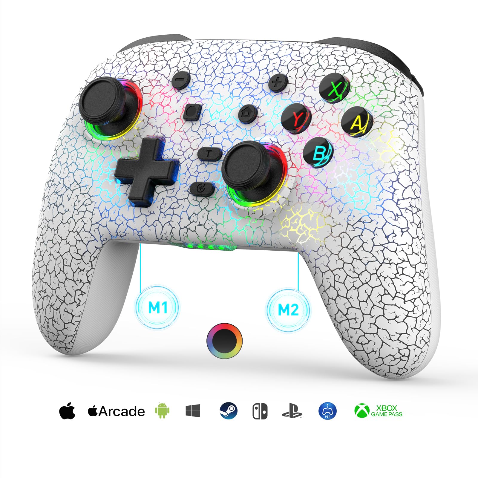 Wireless Switch Pro Controller for Nintendo Switch/Lite/OLED, PS4/PS3, PC, iPhone & Android - RGB Lighting, 6-Axis Gyro, Vibration & Turbo Function - Perfect for Gaming, Streaming & Multiplayer Sessions