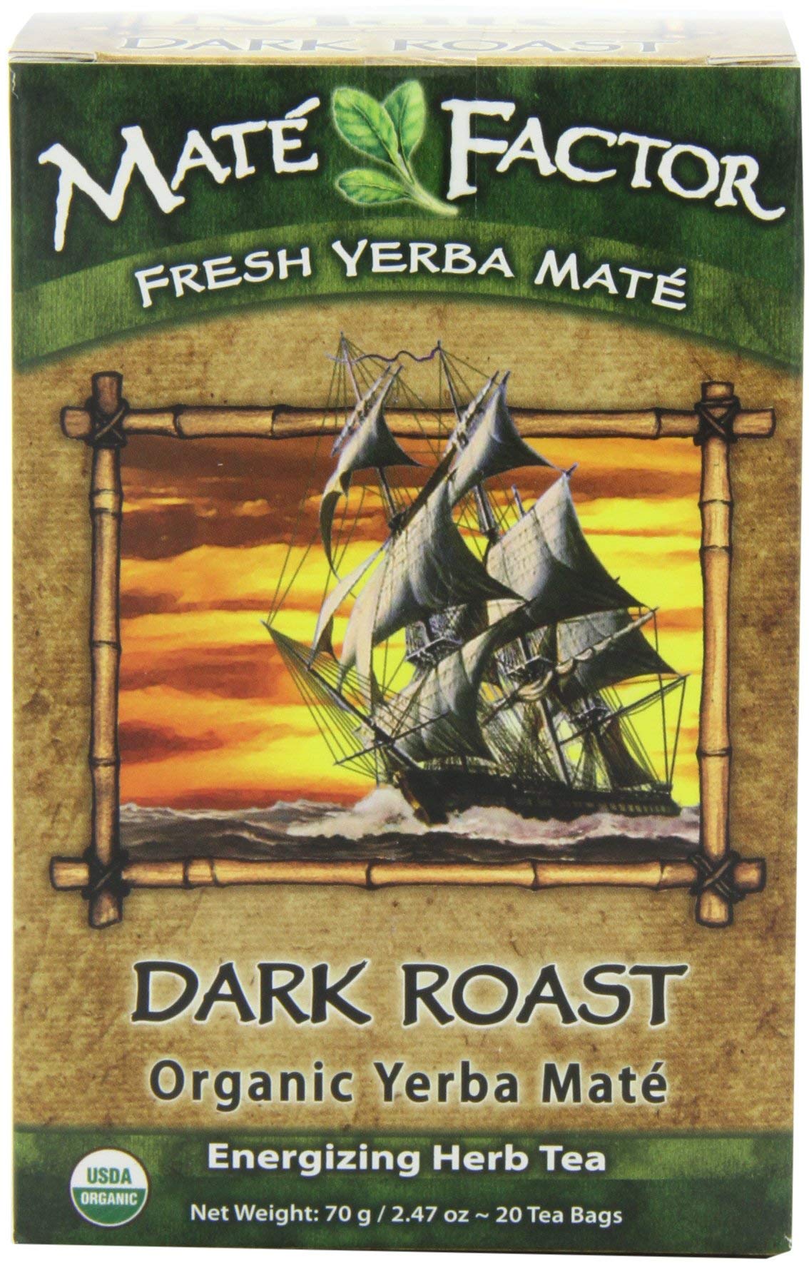 Organic Yerba Mate Tea Bags - Dark Roast Energizing Herbal Tea, 60 Count (Pack of 3) | Caffeine Boost, Antioxidant Rich | Perfect for Morning Energy & Afternoon Focus
