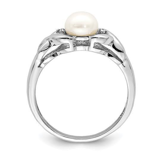 Sterling Silver Freshwater Pearl & Diamond Accent Ring - Size 8, Rhodium Plated for Women | Elegant Jewelry Gift for Anniversary, Birthday & Special Occasions