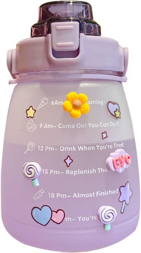 1500ML Motivational Water Bottle with Straw & Shoulder Strap - Kawaii Gym Bottle for Sports, Fitness, School, Camping & Travel - Cute Purple Belly Jug for Hydration On The Go