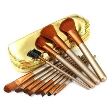 STORE99® 12-Piece Gold Makeup Brush Set - Blush, Eyeshadow & Eyeliner Brushes with Premium Zipper Leather Case | Perfect for Professional Makeup Artists & Travel Beauty Essentials