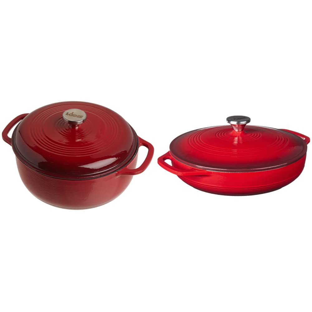 Lodge Enameled Cast Iron Dutch Oven 6-Quart & Casserole 3-Quart Set - Island Spice Red | Premium Enameled Cookware for Baking, Braising & Slow Cooking | Perfect for Oven, Stovetop & Camping