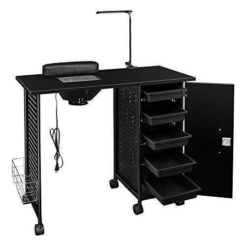 Professional Manicure Nail Table Station with LED Light - Steel Frame Beauty Salon Equipment with Drawers (Black) | Perfect for Nail Salons, Home Spa & Professional Nail Technicians