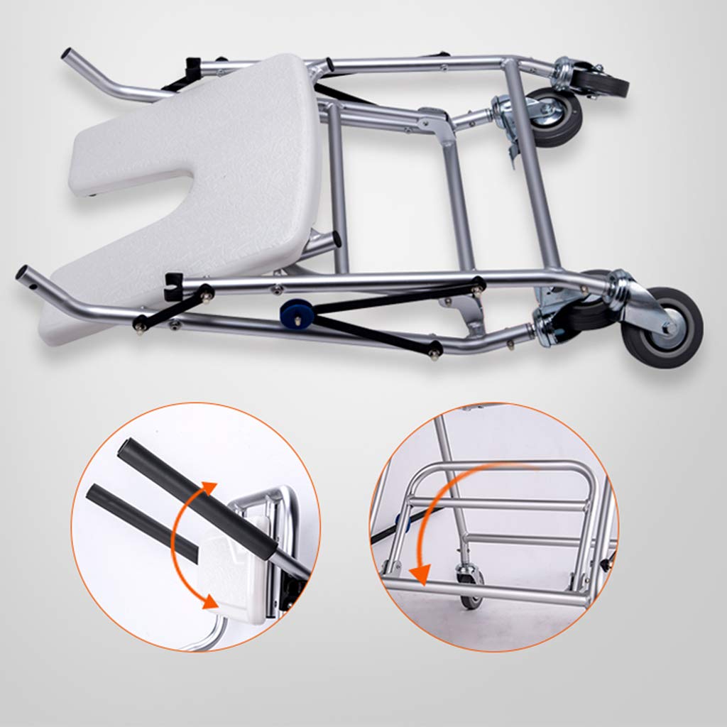 Portable Aluminum Commode Chair with Wheels - Adjustable Height Shower Toilet Chair for Elderly & Disabled Adults, Non-Slip Safety Frame Rails - Ideal for Bathroom, Bedside & Mobility Assistance