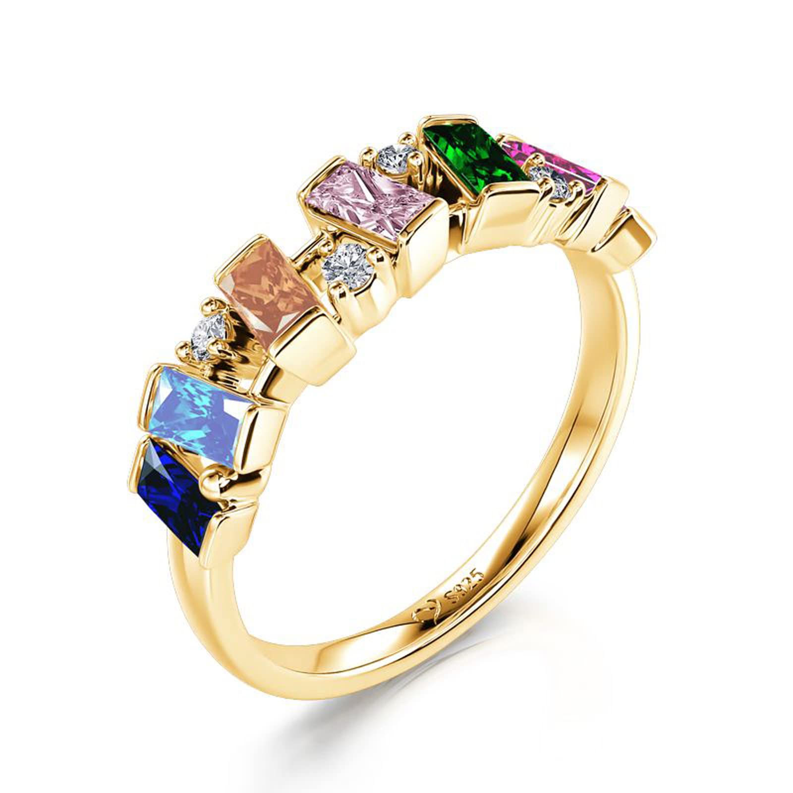 Jeulia Sterling Silver Multi-Colored Gemstone Eternity Ring for Women - Emerald Cut Cubic Zirconia Rainbow Wedding, Anniversary, Engagement & Promise Band with Gift Box | Perfect for Birthstone Jewelry, Romantic Gifts & Special Occasions