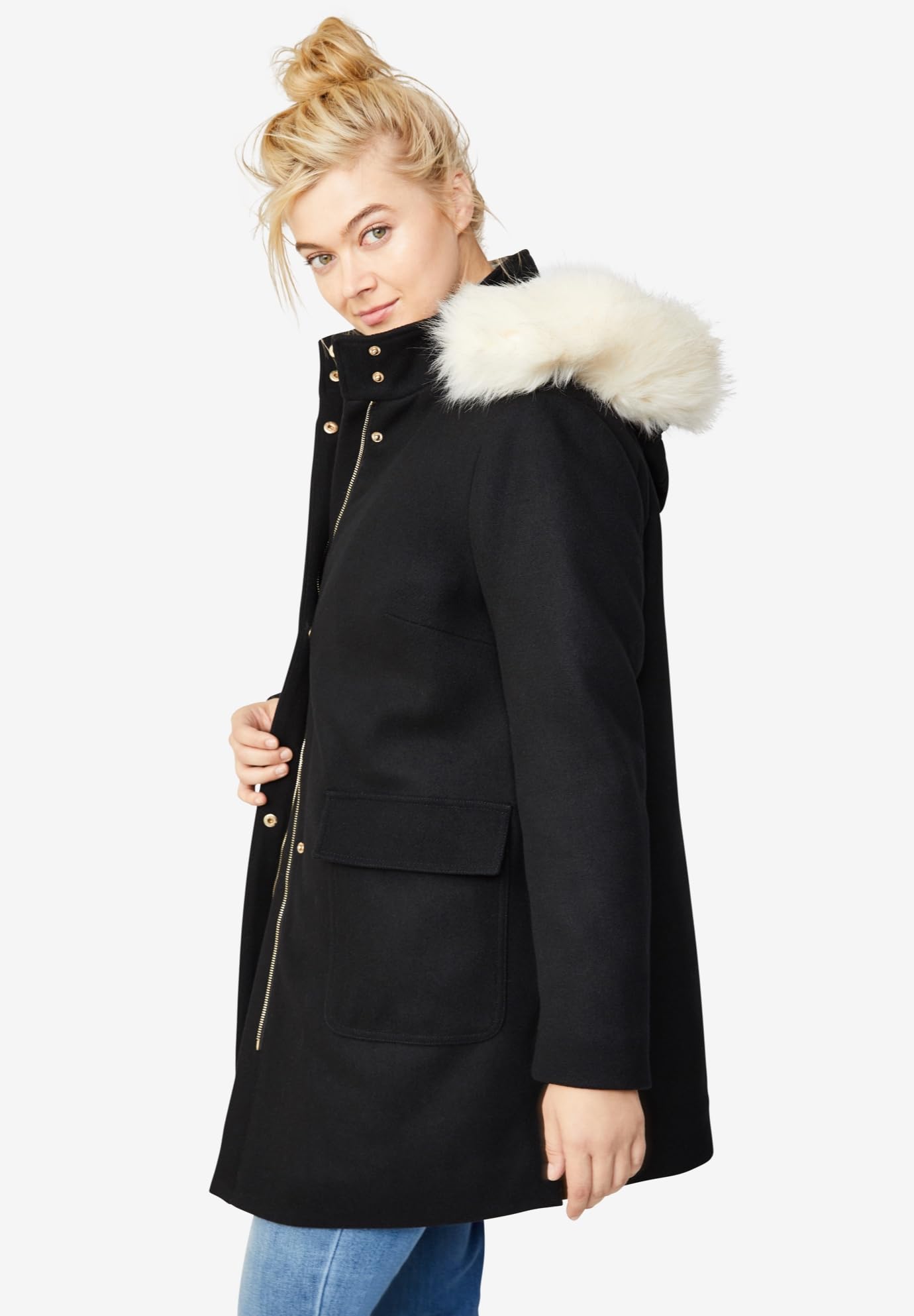 Ellos Women's Plus Size Side-Snap Wool Parka Coat - Warm Winter Jacket for Cold Weather, Outdoor Activities & Casual Wear