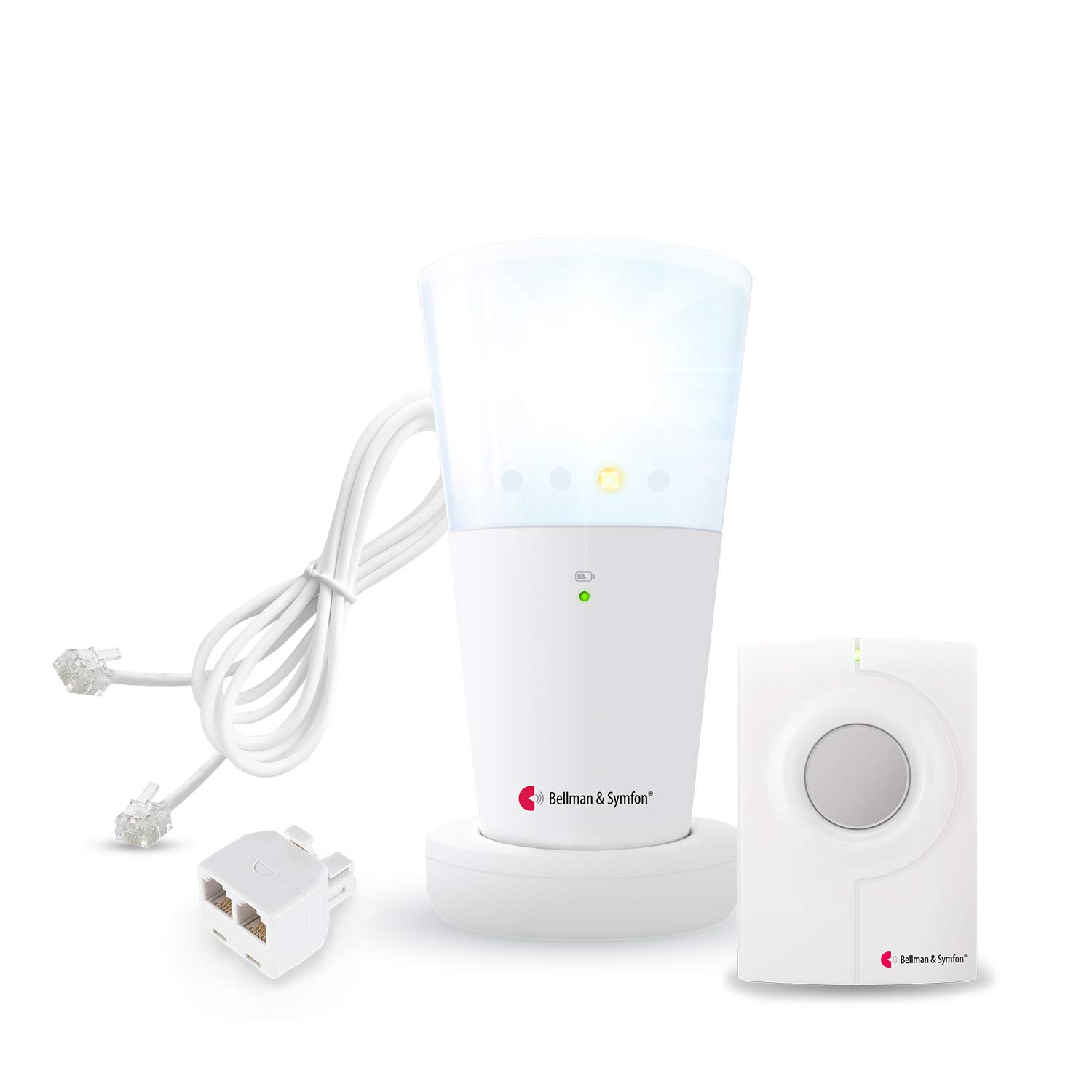 Bellman & Symfon Wireless Alarm for Deaf & Hard of Hearing - Push Button Alert System with Flashing Light & Phone Cable - Smart Home Safety Device for Bedroom, Office & Elderly Care