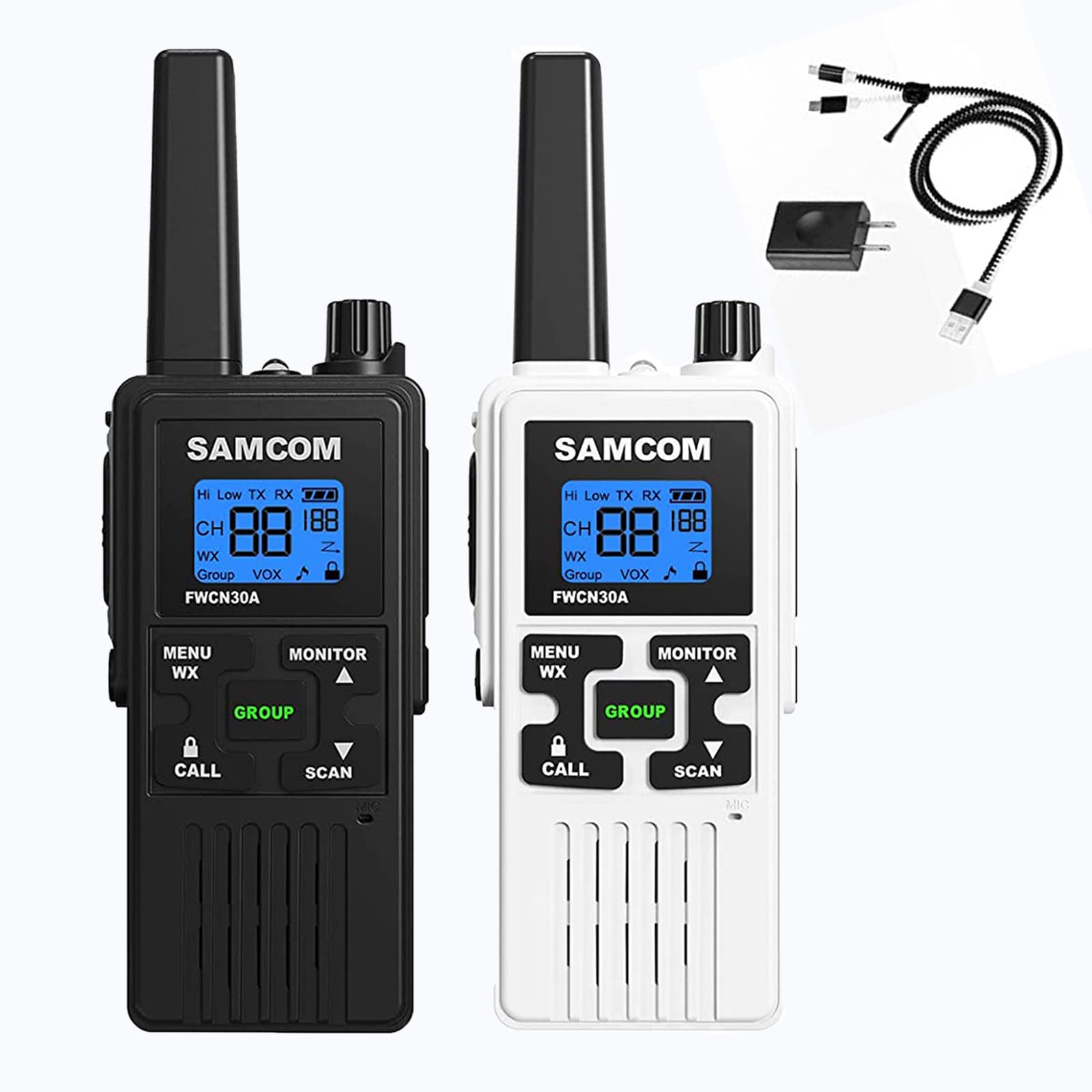 SAMCOM FRS Two-Way Radios Rechargeable Walkie Talkies for Adults - 22 Channel Long Range Walkie Talkies with VOX Hands Free, NOAA Weather Alert & Flashlight - Perfect for Camping, Hiking, Outdoor Adventures & Emergency Communication (2 Pack)