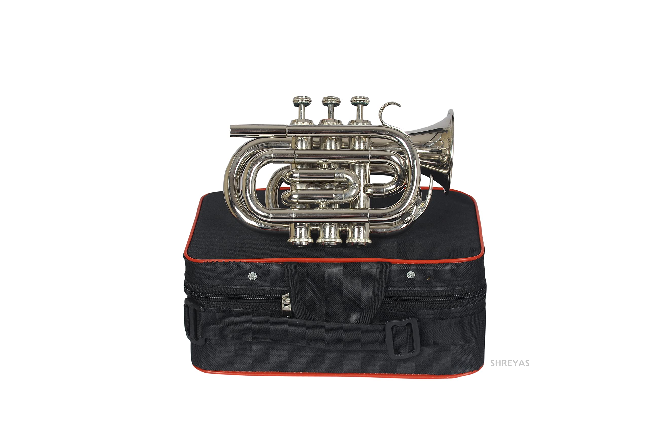 Professional Bb Pocket Trumpet Nickel Plated - Compact Brass Instrument with Hard Case & Mouthpiece - Perfect for Travel, Practice & Jazz Performances