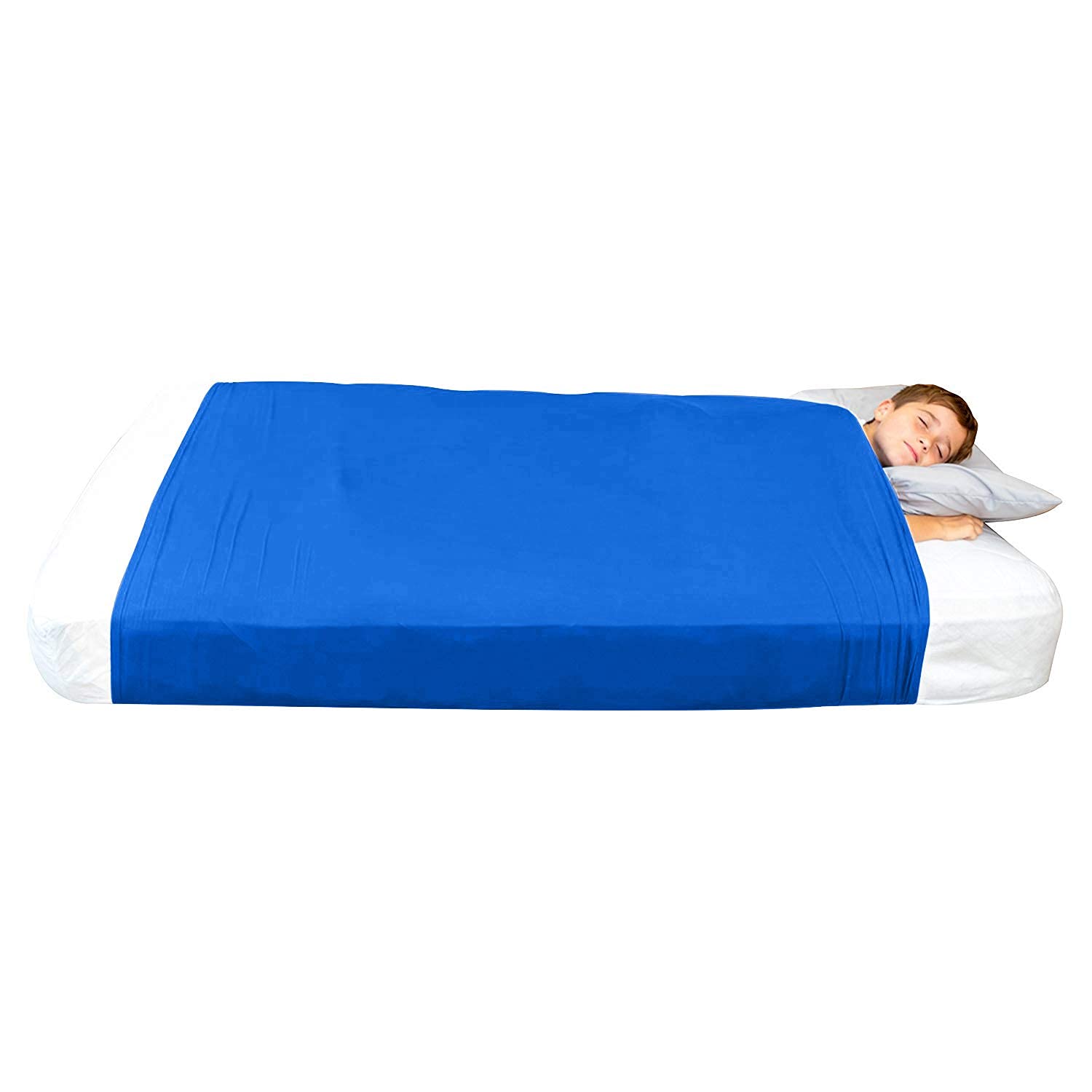 Breathable Stretchy Sensory Bed Sheet for Kids - Cooling Comfortable Compression Alternative to Weighted Blankets - Twin Size Blue Bedding - Perfect for Calming ADHD, Autism & Anxiety Relief