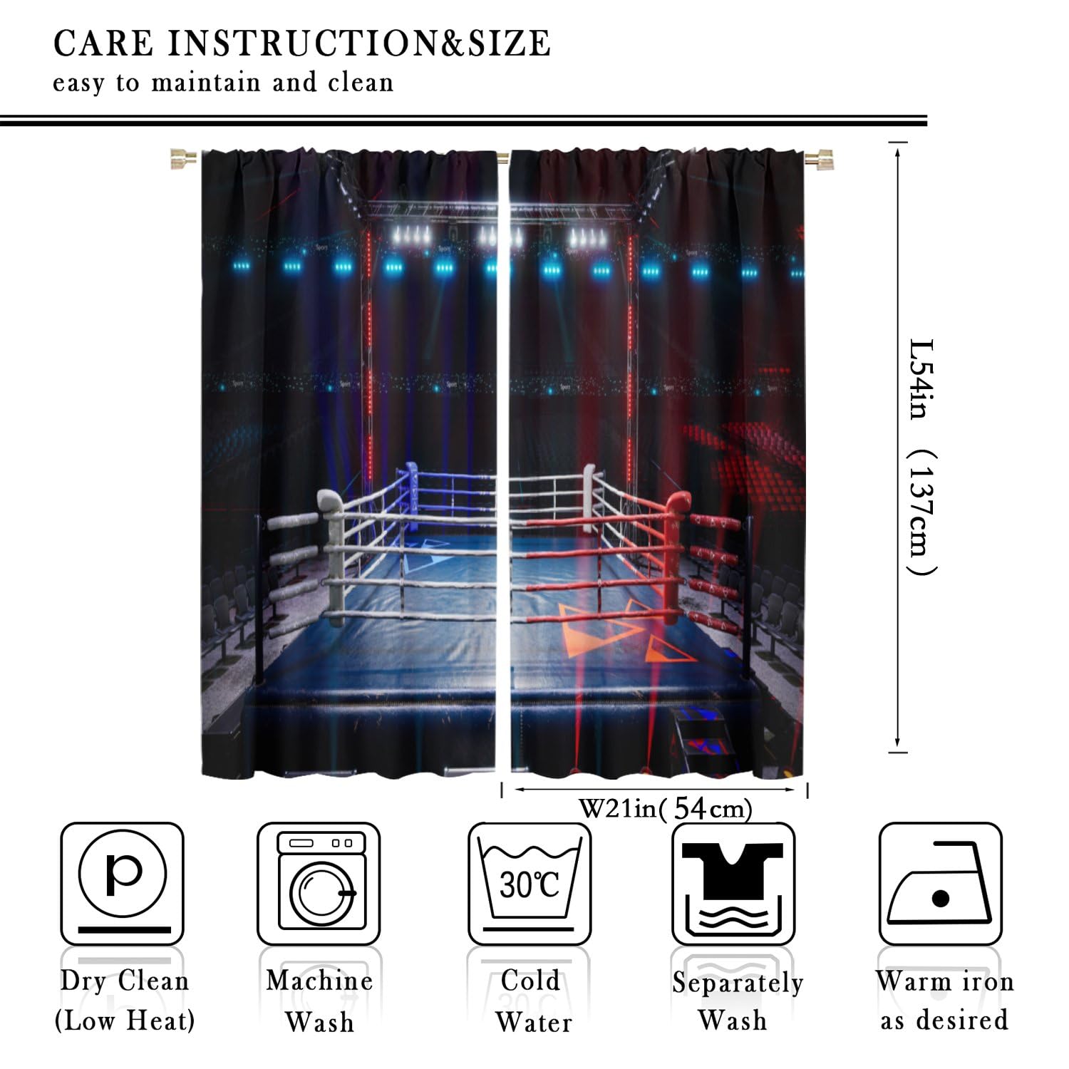 3D Printed Boxing Curtains for Bedroom, Living Room & Gym - Challenge Arena Competition Spotlight Design - 42x54 Inch Window Drapes 2 Panel Set - Perfect for Sports Themed Decor & Home Workout Spaces