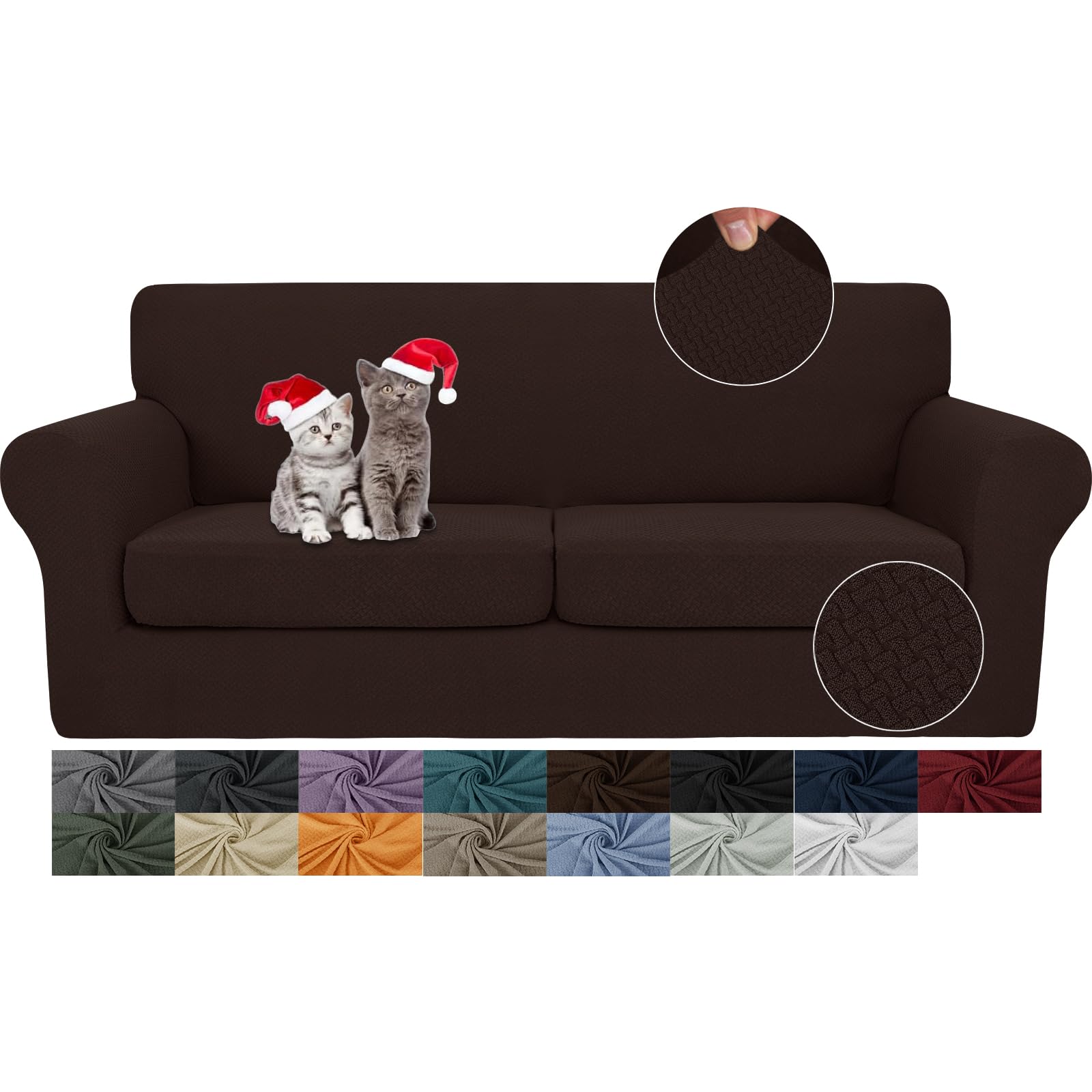 JIVINER 3-Piece Stretch Sofa Slipcover Set for 2-Cushion Loveseat - Includes 2 Extra Large Seat Covers (Dark Coffee) - Thick Fitted Couch Protector for Living Room, Home Decor & Pet-Friendly Furniture Protection