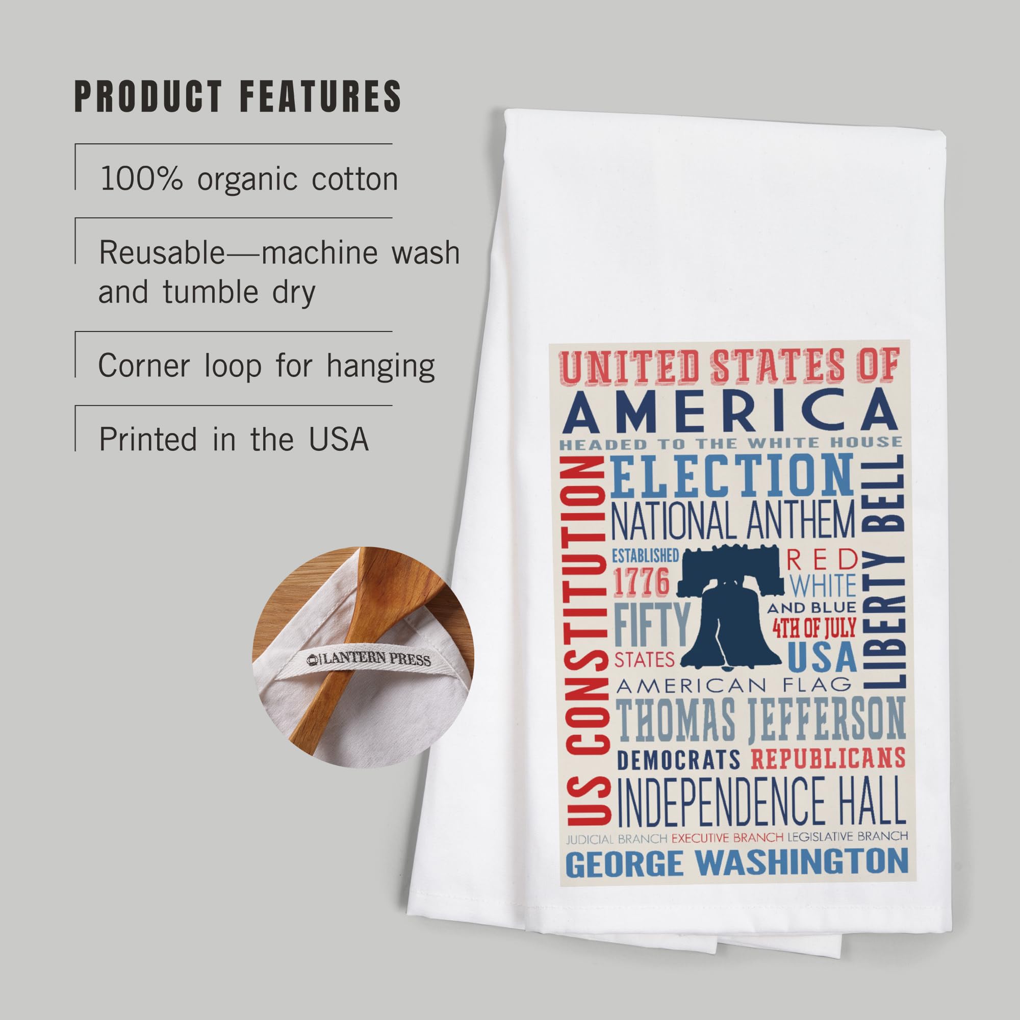 Lantern Press Americana Typography 100% Cotton Tea Towel - Decorative Kitchen Hand Towel for Dish Drying, Home Decor & Gift Giving