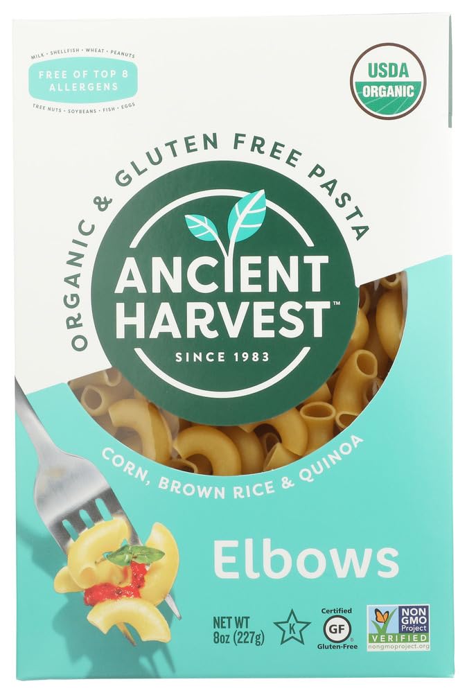 Organic Gluten-Free Quinoa Pasta Elbows by Ancient Harvest - 8 oz (Pack of 2) | High-Protein Supergrain Pasta for Vegan, Keto & Healthy Diets | Perfect for Salads, Soups & Gluten-Free Meals