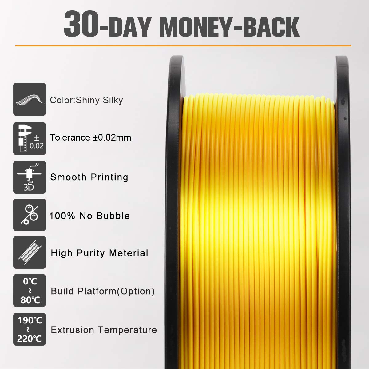 SUNLU Silk PLA Filament 1.75mm for 3D Printing - Premium Shiny PLA Filament with +/- 0.02mm Accuracy, 1kg Spool (2.2lbs), 330 Meters, Silky Gold - Perfect for Cosplay Props, Home Decor & DIY Craft Projects