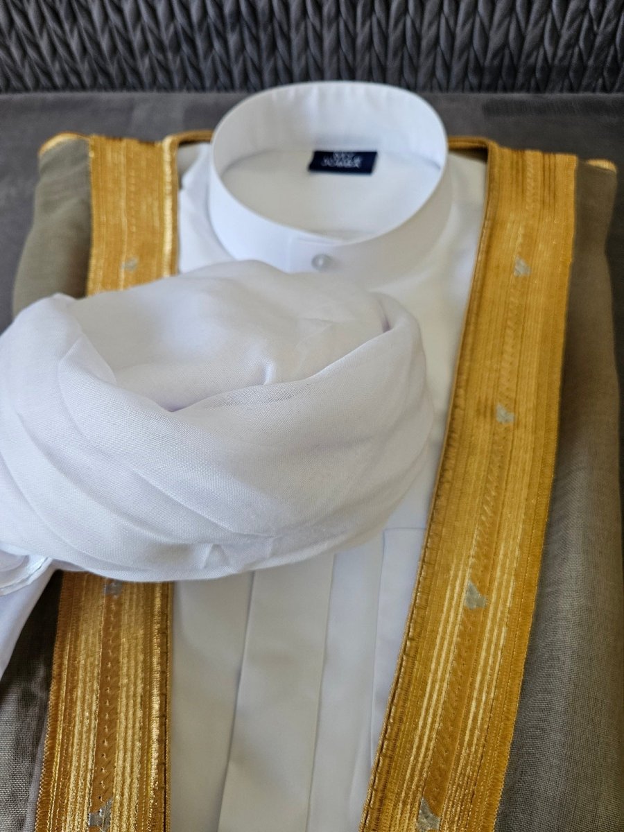 Premium Men's Saudi Thobe 3-Piece Set - Traditional Arabic Islamic Robe with Scarf & Headband - Perfect for Eid, Ramadan & Special Occasions