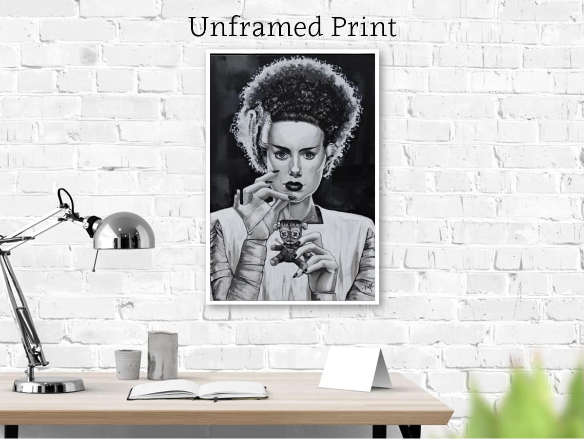 Bride of Frankenstein Monster Wall Art Print - Love Hurts by Mike Bell - Gothic Home Decor for Living Room, Bedroom & Office - Framable Horror Movie Poster