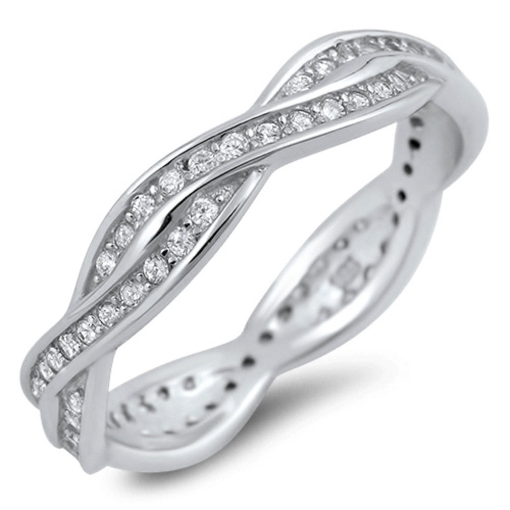 4mm Solid 925 Sterling Silver Infinity Band Ring with CZ Diamonds - Crisscross Crossover Twisted Knot Design for Women, Perfect for Engagement, Wedding, Anniversary & Everyday Wear