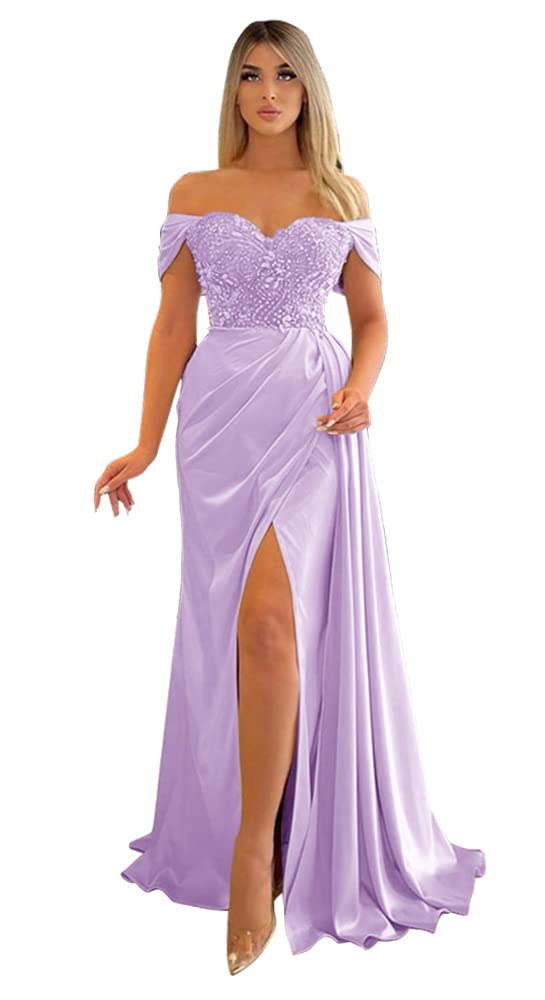 Elegant Mermaid Slit Prom Dresses 2024 | Off Shoulder Beaded Bridesmaid Gowns | Formal Evening Party Dresses for Women | Perfect for Prom, Weddings & Special Occasions