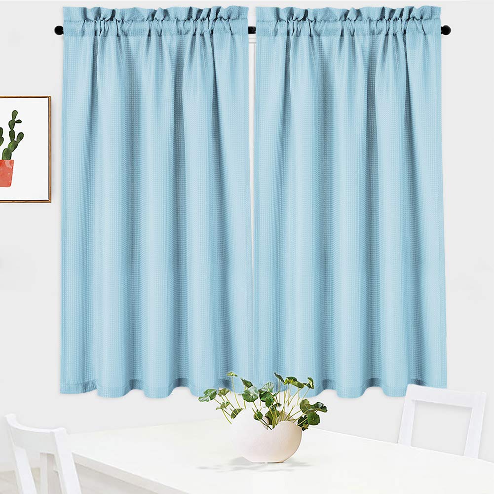 45 Inch Casual Weave Kitchen Curtains - Dusty Blue Cafe Curtains Set of 2, 30x45 Inch Half Window Curtains for Privacy & Style | Perfect for Farmhouse Kitchens, Breakfast Nooks & Cozy Dining Areas