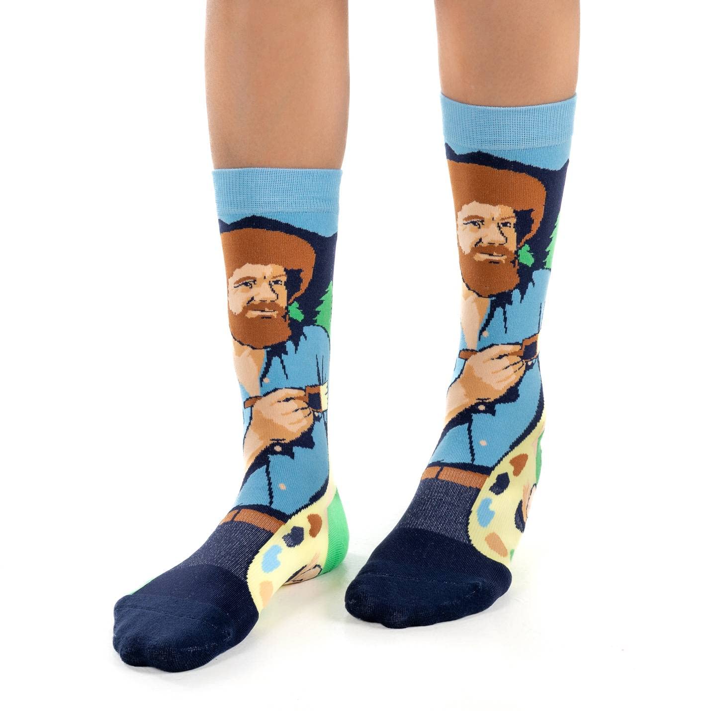 Good Luck Sock Women's Bob Ross Socks - Fun & Colorful Crew Socks for Adults - Perfect Gift for Artists & Sock Lovers - Great for Casual Wear, Gifting & Creative Inspiration