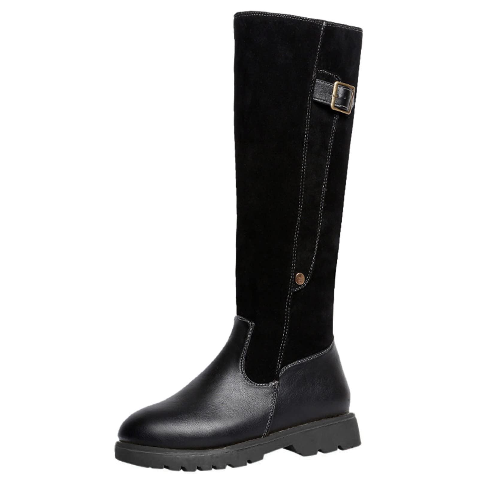 Women's Leather Winter Snow Boots with Round Heel & Side Zipper - Warm Comfortable Slip-Resistant Shoes for Women (Black, Size 7.5) | Perfect for Snowy Weather, Outdoor Activities & Casual Winter Wear