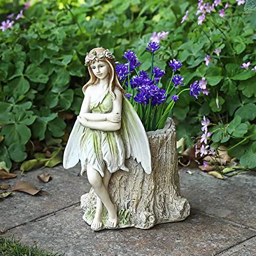 Hand-Carved Angel Garden Statue with Planter - Outdoor Fairy Sculpture for Garden Decor, Patio & Landscape Ornament - Perfect for Backyard, Flower Beds & Porch Decorations