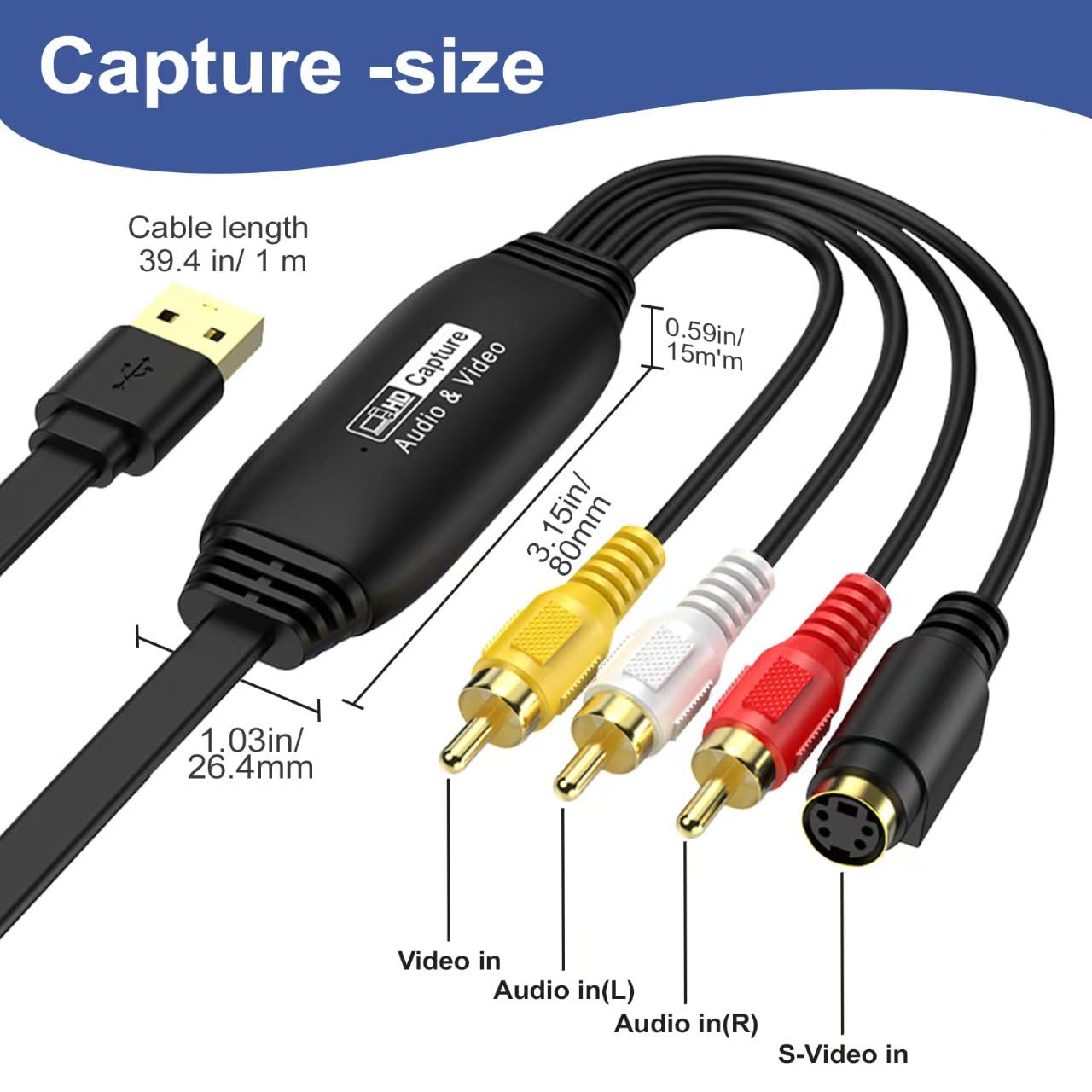 1080P USB 2.0 Video Capture Card - VHS to Digital Converter, RCA to USB Adapter for Windows/Mac | Convert Old Tapes to Digital Files | Perfect for Home Movies, Camcorder Archives & PC/TV Recording