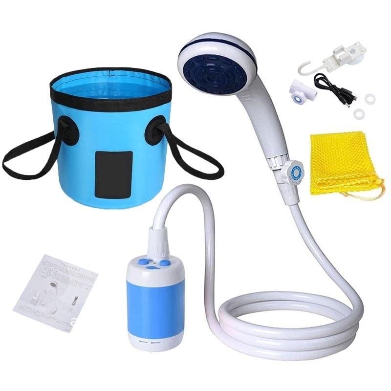 Portable Outdoor Shower Set - 20L Electric Camping Shower with Water Bag for Hiking, Travel, Car Washing & Survival Equipment (Blue Bucket) | Perfect for Camping Trips, Beach Days & Emergency Preparedness