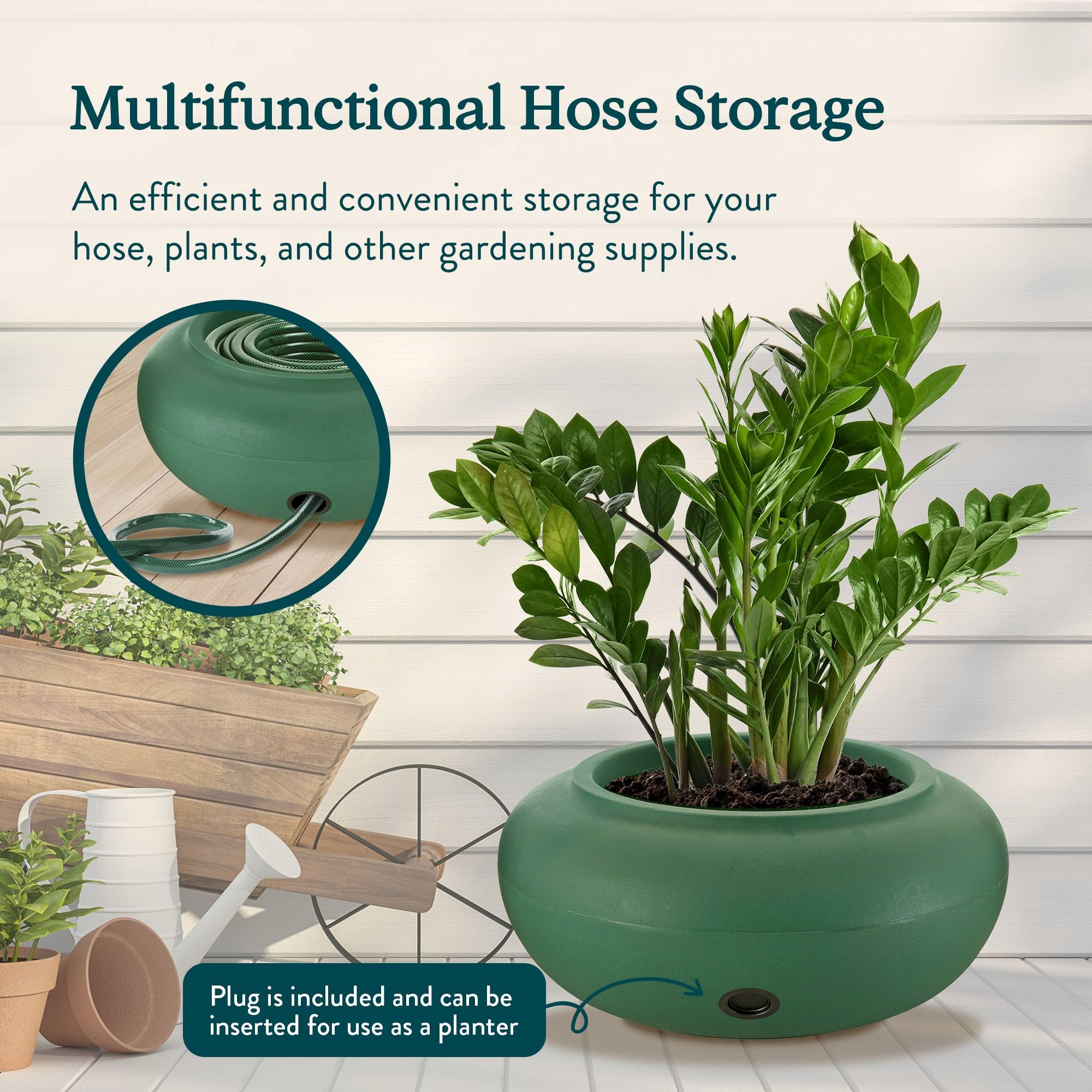 The HC Companies 21 Inch Lightweight Garden Hose Storage Pot - Holds 75 to 100 Ft Hoses, Green (2 Pack) | Perfect for Outdoor Yard, Patio & Garden Organization | Durable & Weather-Resistant Hose Holder for Easy Storage