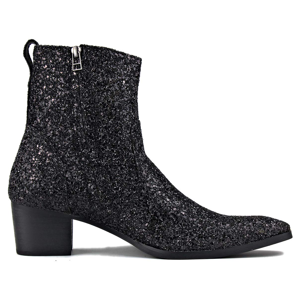 Premium Men's Leather Glitter Chukka Boots - Designer Dress Boots with Zipper & Casual Heel for Party, Date Night & Formal Occasions