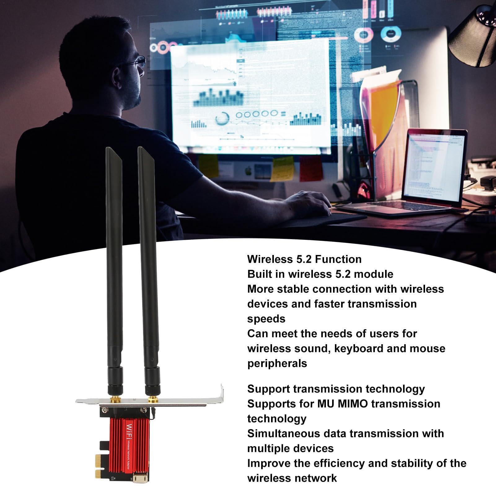 Sollee Wireless Network Card for Desktop - High-Speed Dual Band WiFi Adapter with Stable Connection for HD Video Streaming & Online Gaming | Perfect for Home Office, Gaming PC & 4K Video Streaming