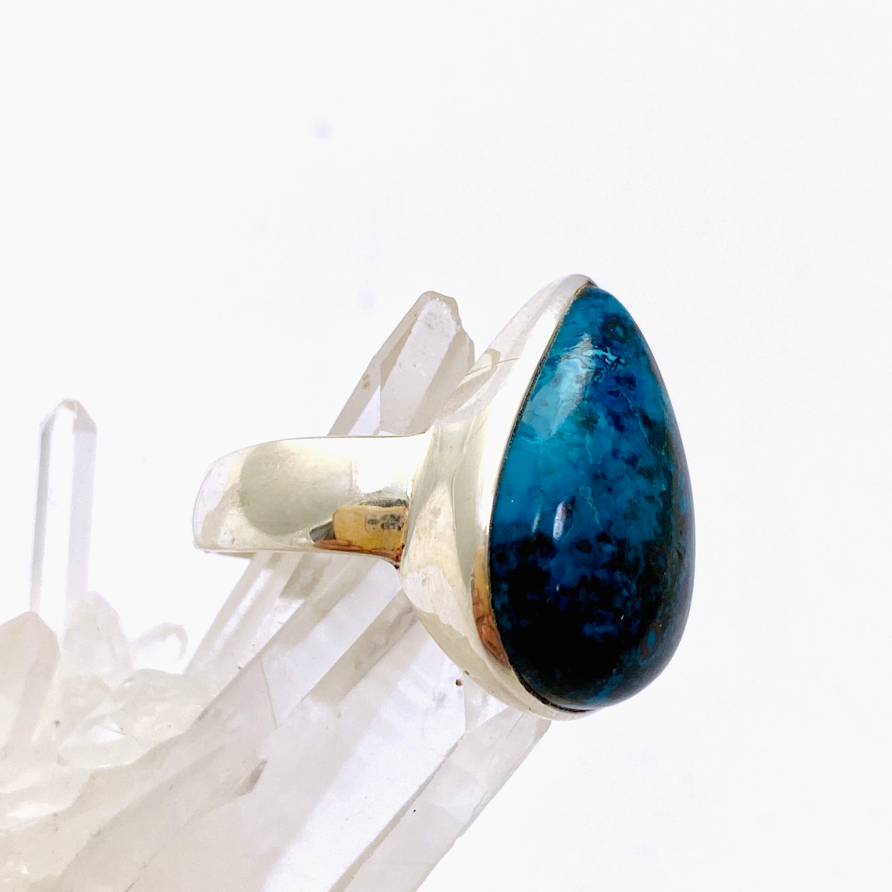 Shattuckite Teardrop Cabochon Ring - Size 12 - Handmade Gemstone Jewelry - Unique Blue Crystal Ring for Women - Perfect for Boho Fashion, Spiritual Healing & Gift Giving