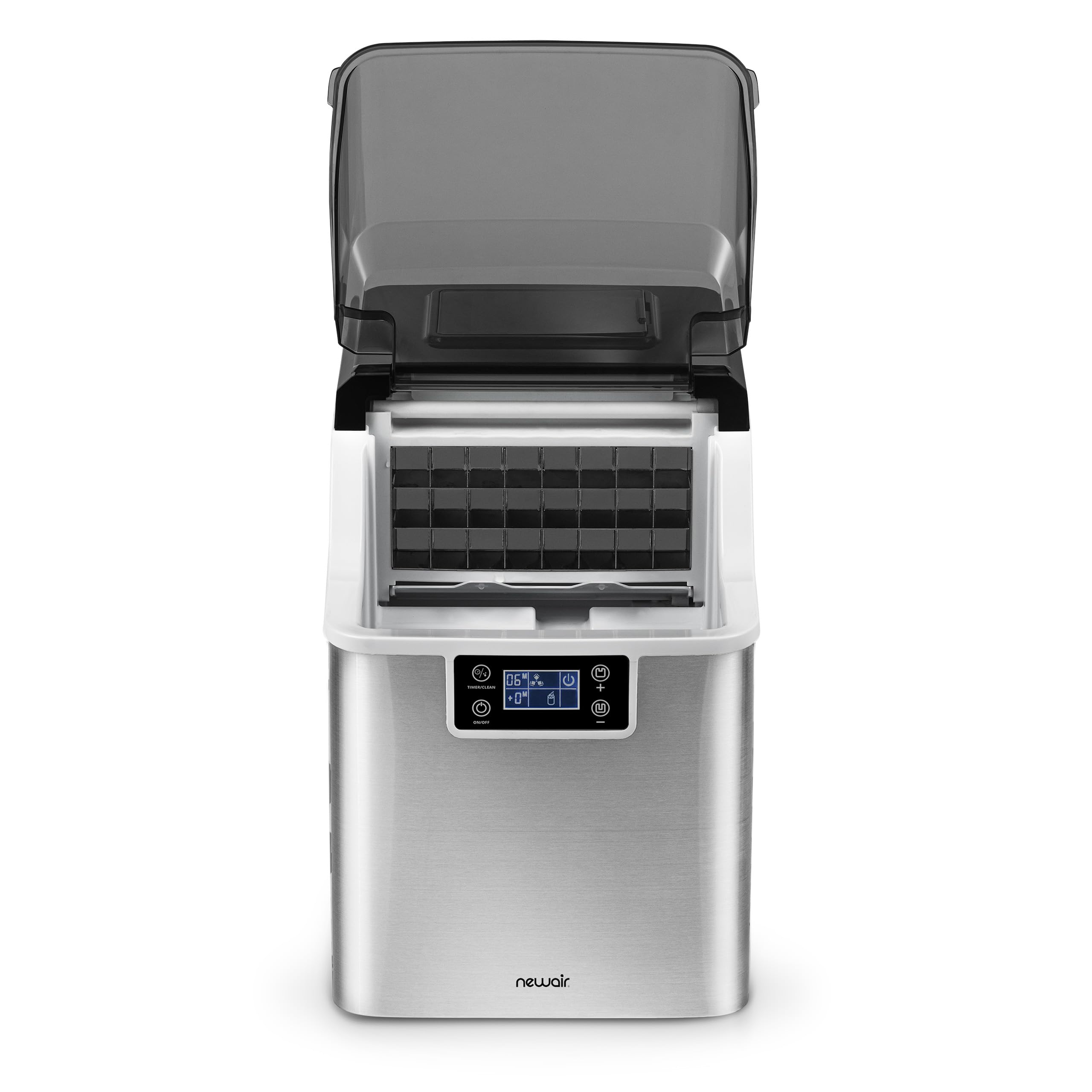 Newair 45lbs/Day Countertop Clear Ice Maker with Self-Cleaning & Adjustable Ice Thickness - Portable Ice Cube Machine with 24H Timer - Perfect for Home, Office, RV, Outdoor Bar & Parties - Stainless Steel Design