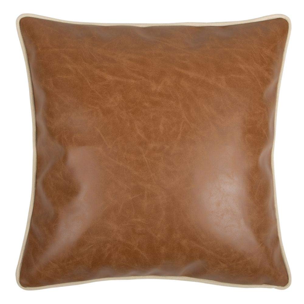 Faux Leather Litchi PU Brown Tan Cognac 18x18 Inch Couch Pillow Cover - Modern Decorative Square Throw Pillow Case with Piping for Sofa, Living Room, Office & Farmhouse Decor - Perfect for Home Staging, Accent Pillows and Cozy Interior Design