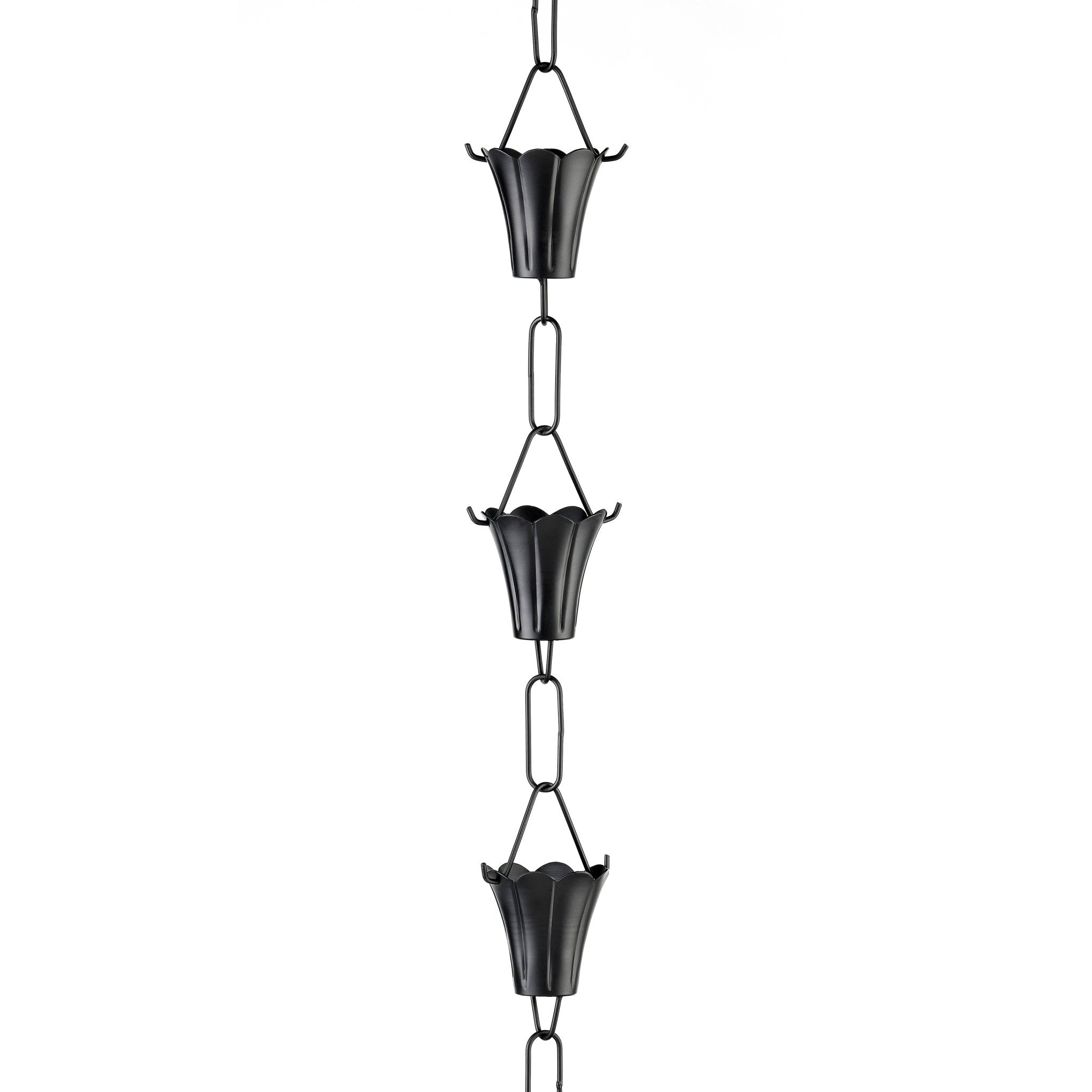 8.5 ft Black Fluted Flower Rain Chain with 11 Large Cups - Perfect for Garden Drainage & Outdoor Decor