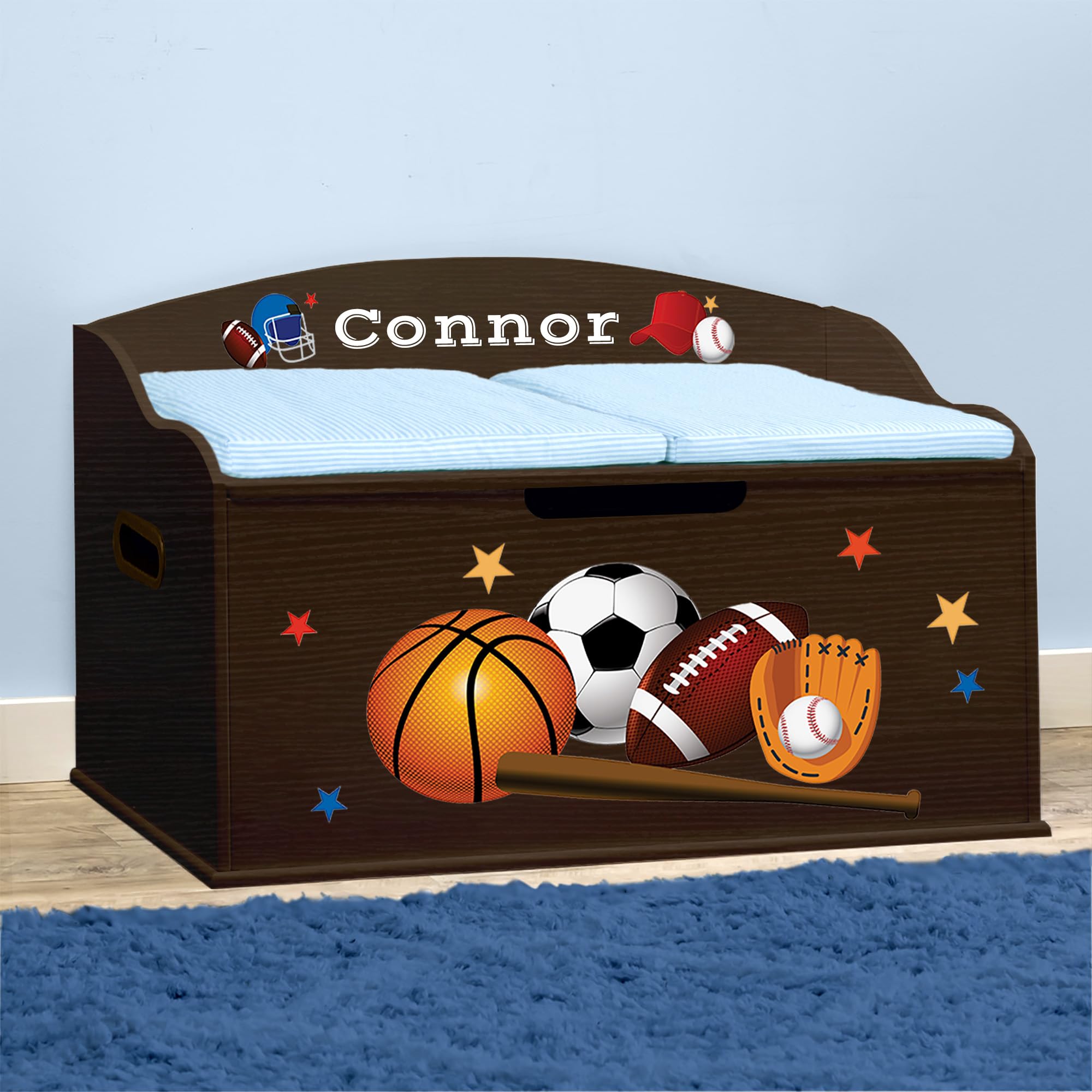 DIBSIES Personalized Creative Wonders Toy Box - Sports & Espresso Themed Storage Organizer for Kids Room, Playroom & Nursery Decor