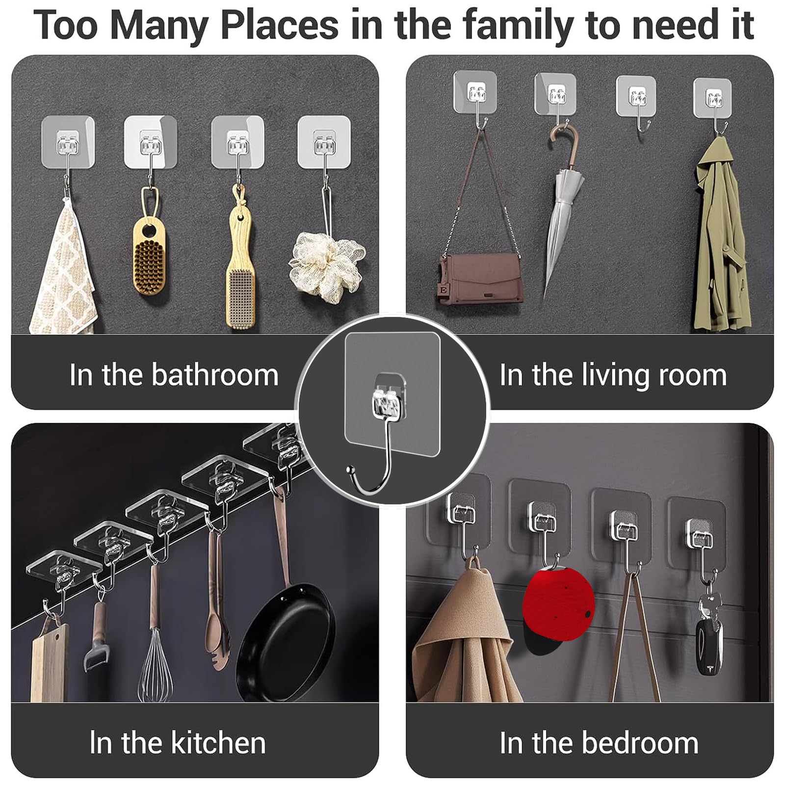 20 Pack Heavy Duty Adhesive Wall Hooks - Waterproof & Rustproof Hanging Hooks for Hats, Coats, Keys, Towels - Strong Mounting Solution for Bathroom, Kitchen, Home & Outdoor Organization (Indoor/Outdoor Use)