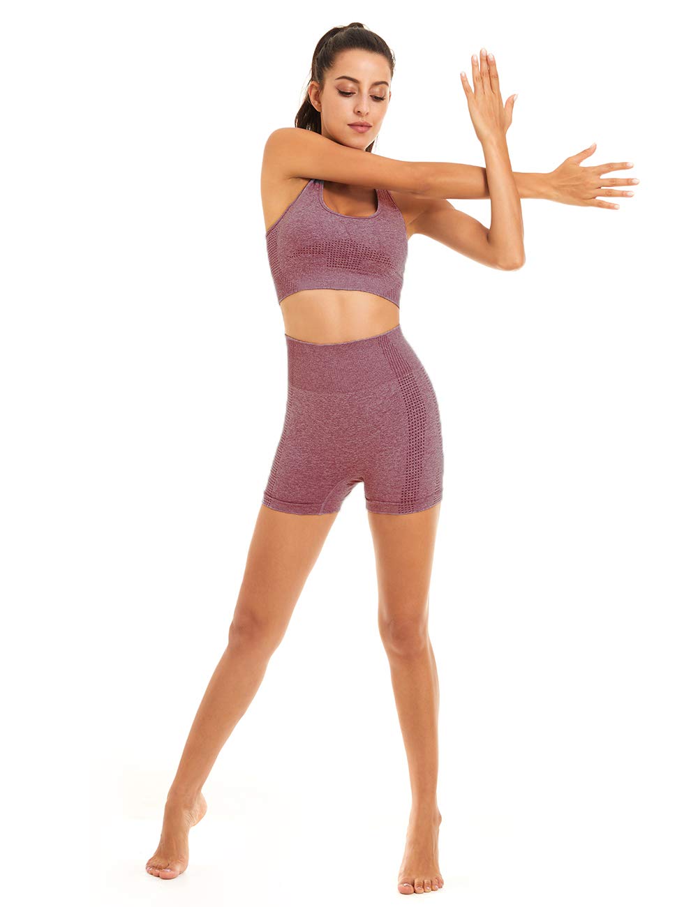 Women's Seamless Yoga Workout Set - 2 Piece Outfits with Gym Shorts & Sports Bra for Yoga, Pilates, Gym & Lounge Wear