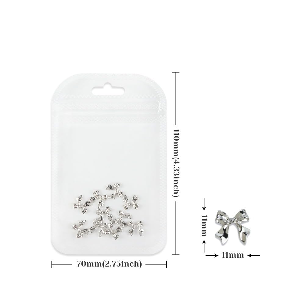 S.A.V.I 3D Bowknot Nail Charms - 10 Pcs Silver Bow Nail Art Decorations for DIY Manicure | Elegant Metallic Nail Accessories for Salon & Home Use | Perfect for Weddings, Parties & Special Occasions