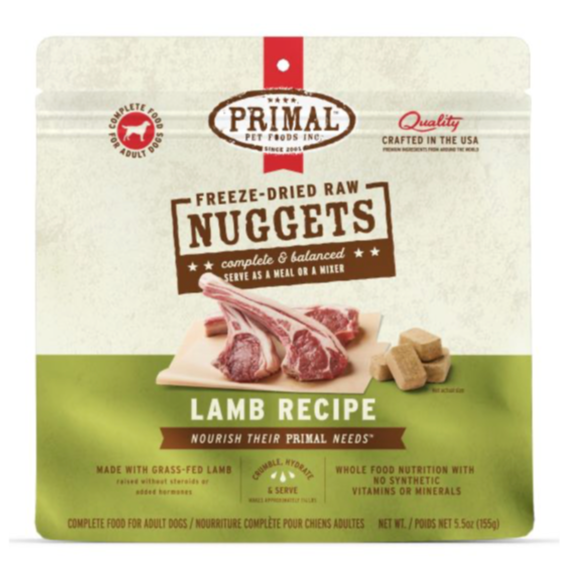 Primal Freeze Dried Lamb Nuggets Grain-Free Dog Food - High Protein, All Natural Raw Diet for Small & Large Dogs - Perfect for Training Treats, Travel Snacks & Meal Toppers