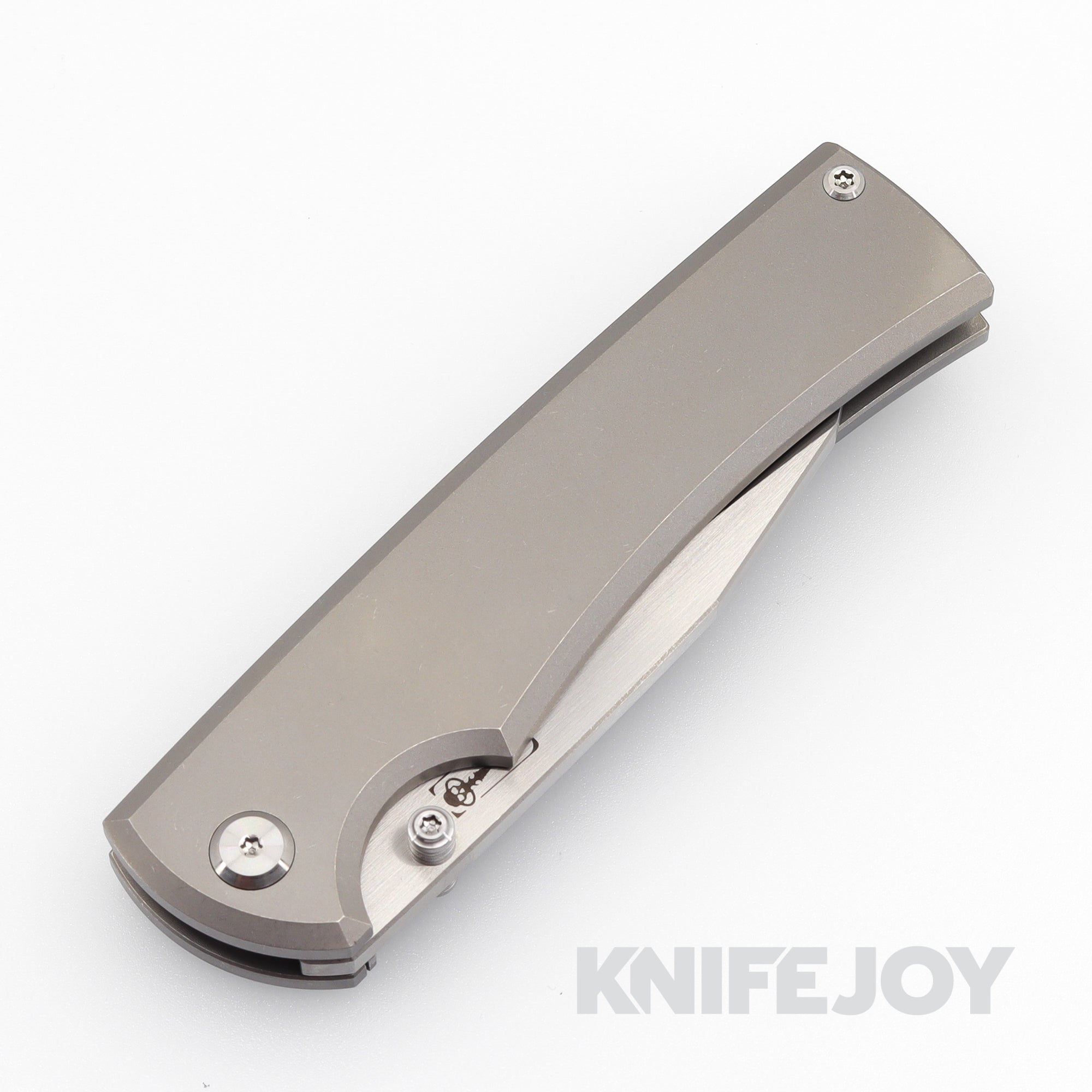 Chaves Knives Sangre 229 Folding Pocket Knife - Wharncliffe Blade, Stonewashed Titanium Handles, Belt Finish | EDC, Outdoor Survival, Camping & Tactical Use