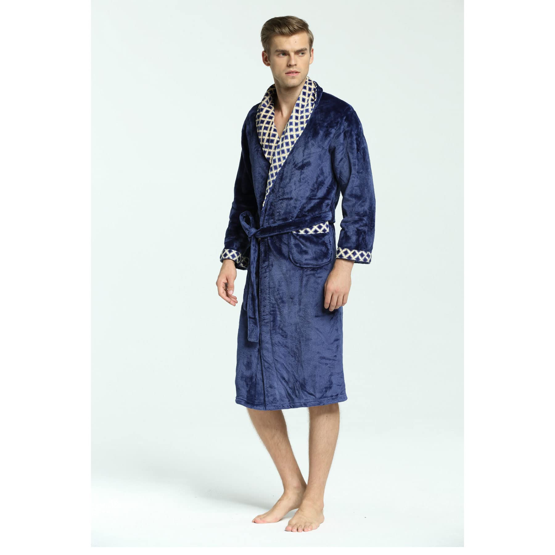 WIITON Men's Flannel Kimono Robe - Soft Plush Sleepwear & Bathrobe for Lounge, Spa, Home - Plus Size Comfortable Dressing Gown for Relaxation & Sleep