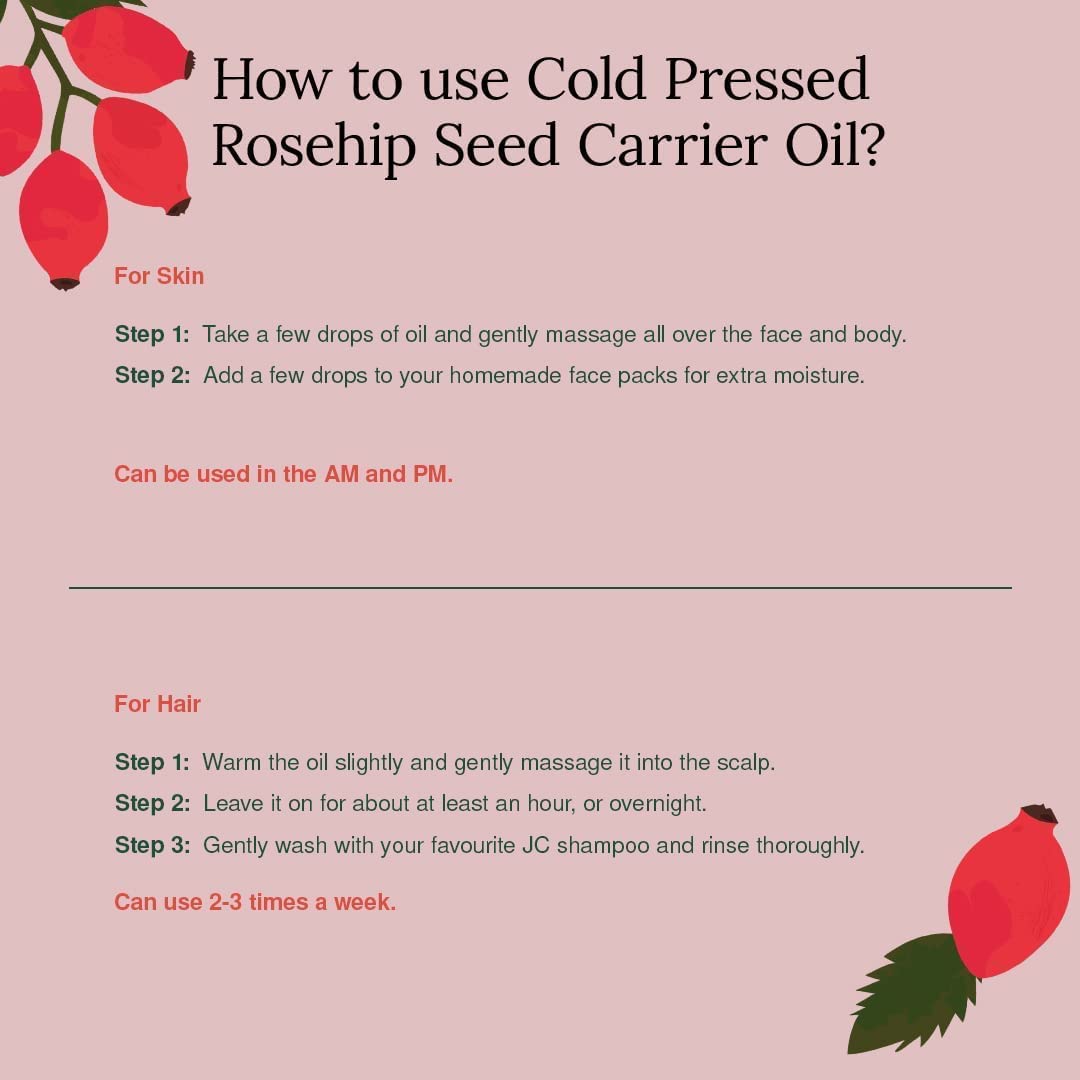 Organic Rosehip Seed Oil 30ml - 100% Pure Cold Pressed, Rich in Pro-Vitamin A - Certified Vegan Face Oil & Hair Oil for Curly Hair - Natural Body Moisturizer for Women & Men - Perfect for Anti-Aging, Dry Skin Care & Hair Hydration