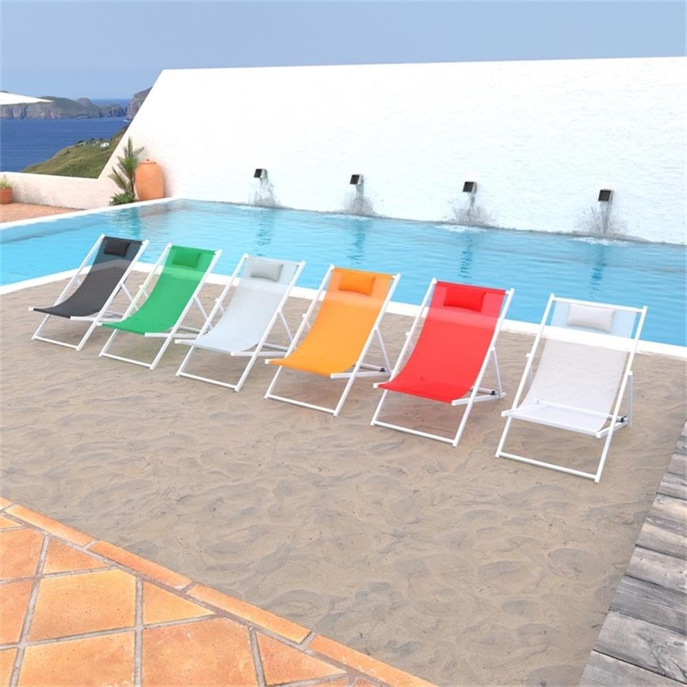 LeisureMod Sunset Outdoor Portable Patio Beach Sling Chair - Adjustable Reclining with Headrest, Lightweight & Foldable for Backyard, Poolside, Camping (Green)